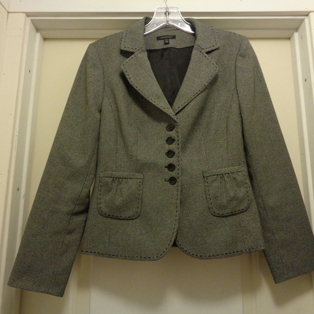CHARCOAL GREY DARK ACADEMIA LADY JACKET  RETRO SEMANTICS DESIGNED HERRINGBON…